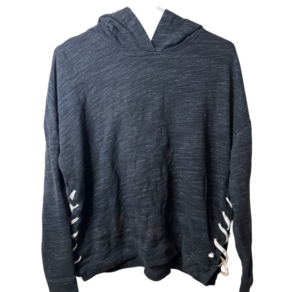 Victorias Secret Pink Hoodie Black Gray Side Lace Up Pullover Sweatshirt